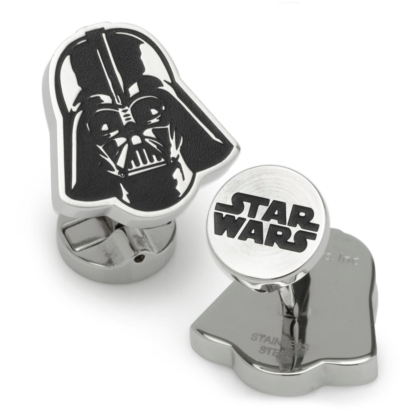 Star Wars cufflinks with Darth Vader design on a white background