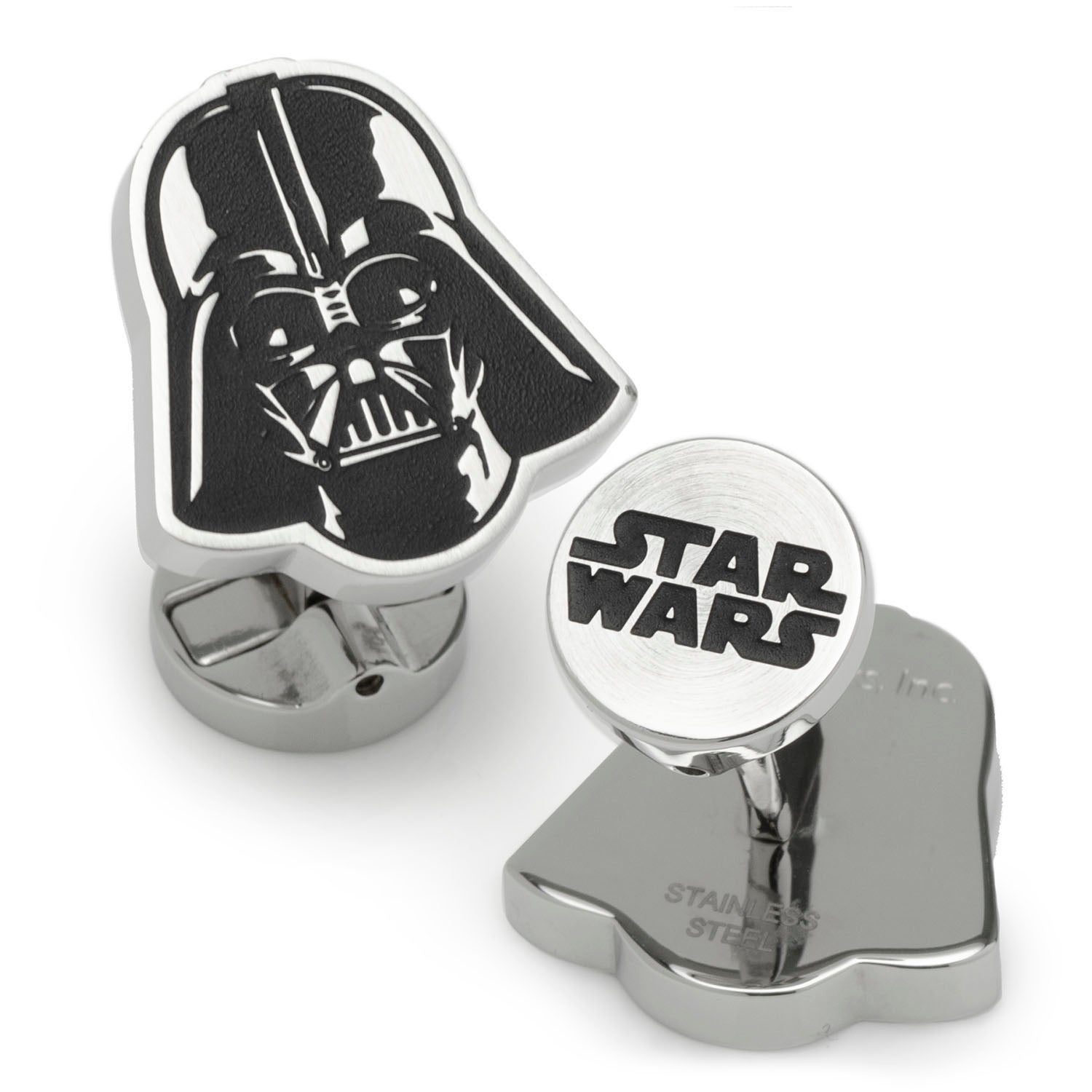 Star Wars cufflinks with Darth Vader design on a white background