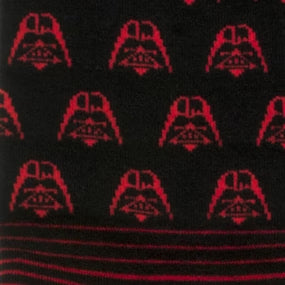 Pattern of red Darth Vader masks on black fabric
