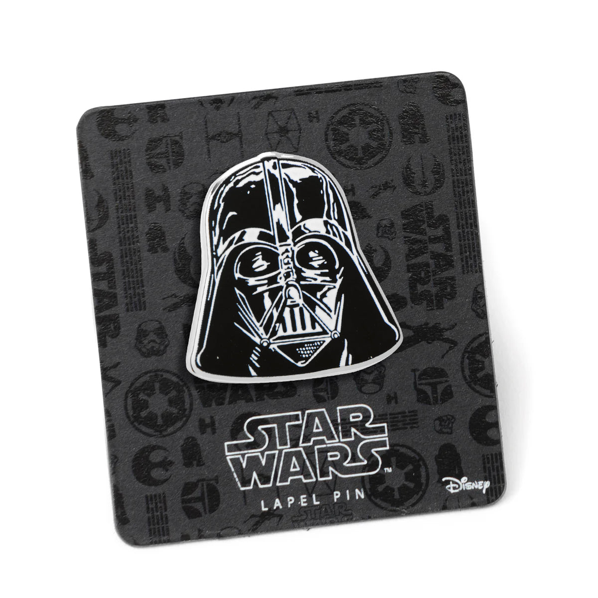 Star Wars lapel pin with Darth Vader design on a branded card