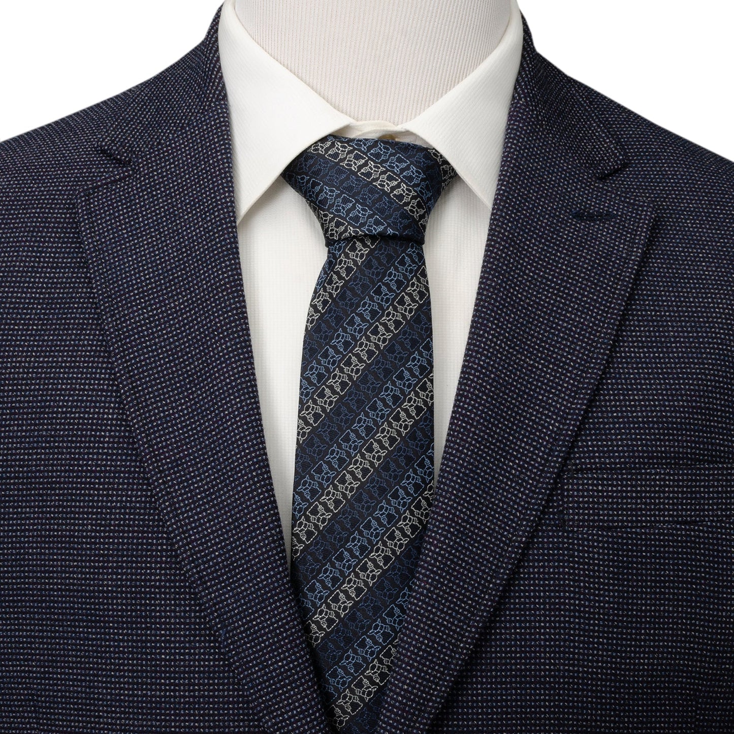 Star Wars Grogu Outline Striped Navy Tie