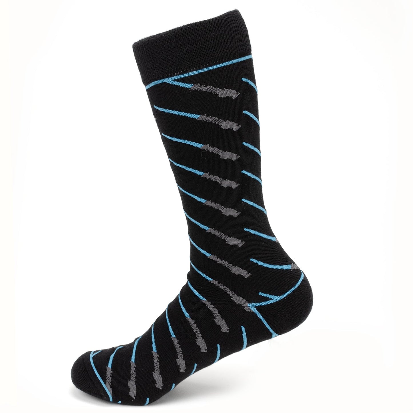 Star Wars Obi-Wan Kenobi Blue LIGHTSABER Pattern Black Dress Socks with Jedi Crest Lapel Pin Gift Set