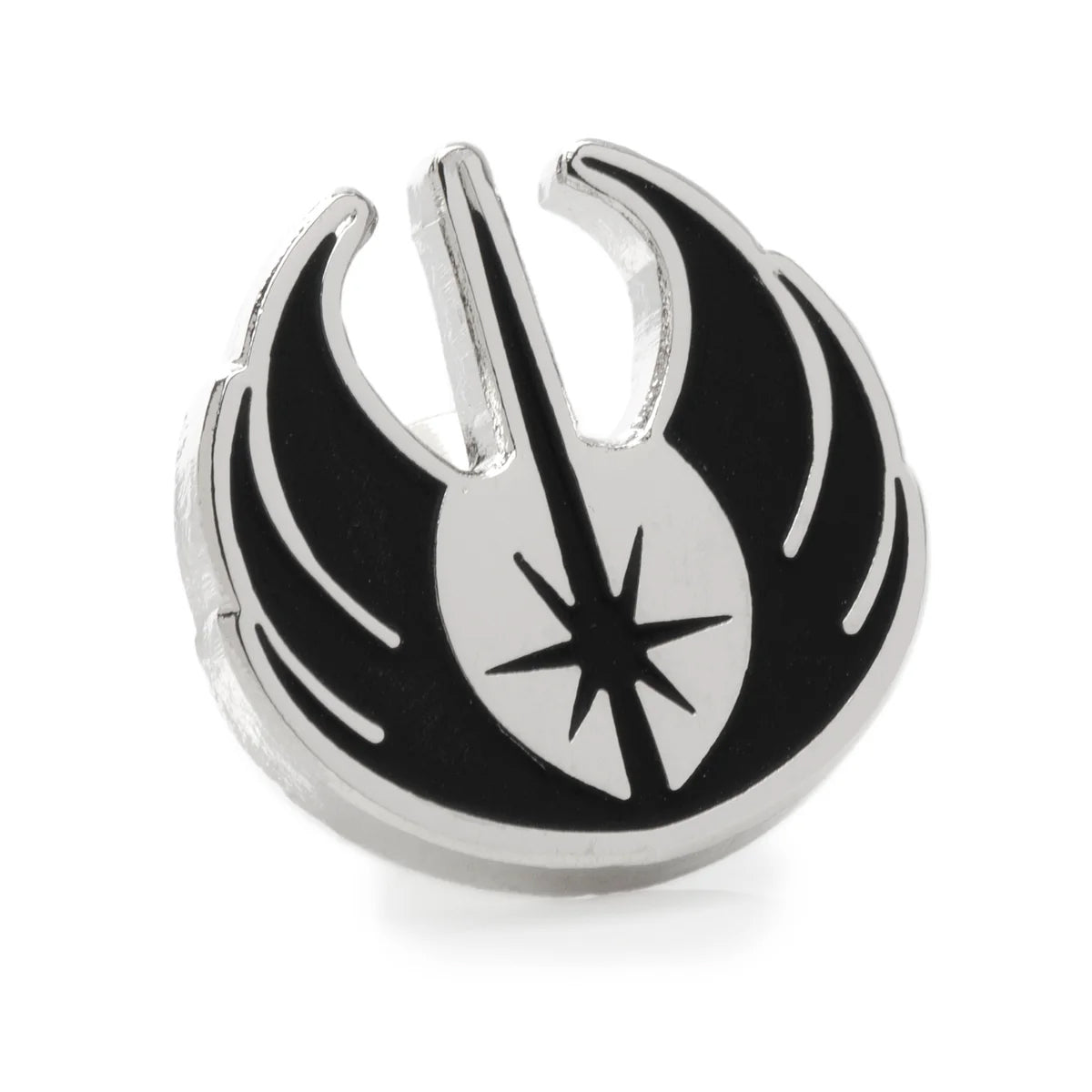 Black and silver emblem on a white background