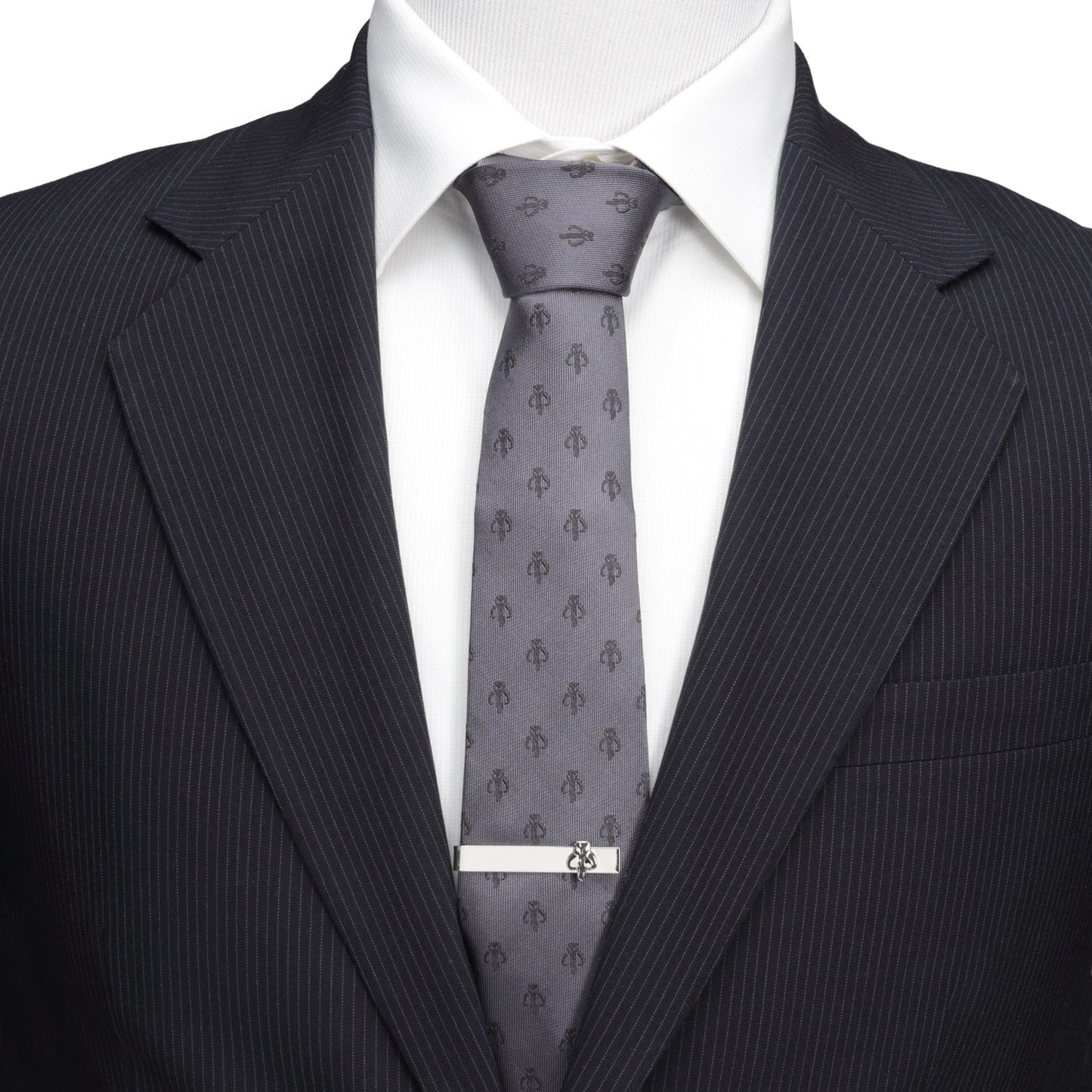 Star Wars Mandalorian Mythosaur Gray Tie, Red Pocket Square, Cufflinks, and Tie Bar Gift Set