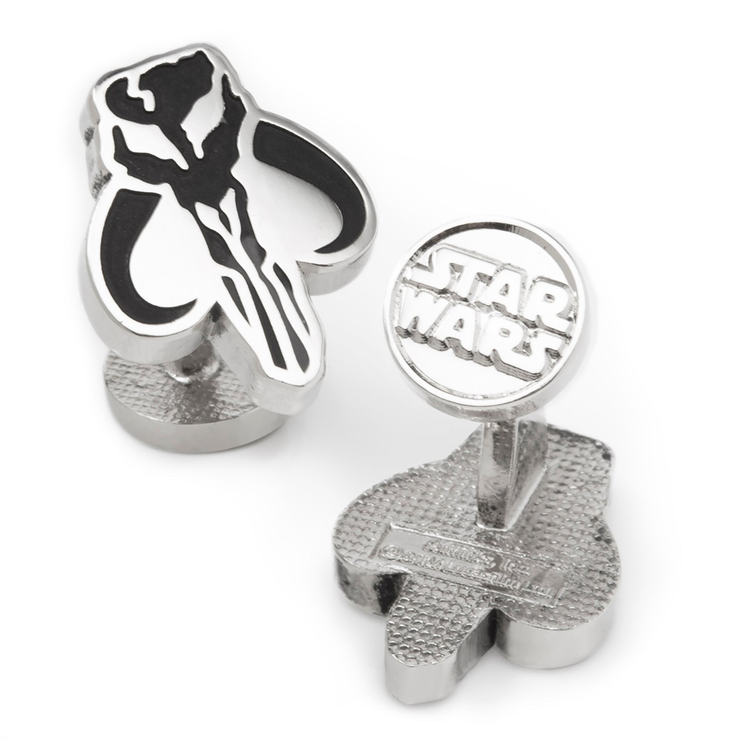 Star Wars Mandalorian Mythosaur Cufflinks Metallic key-shaped object with a logo on a white background