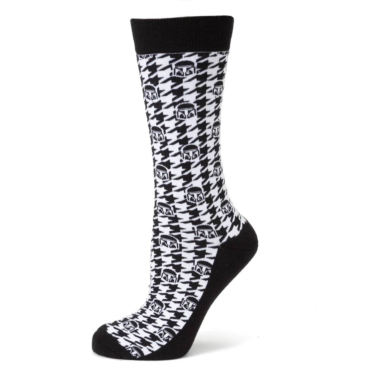 Black and white patterned sock on a white background