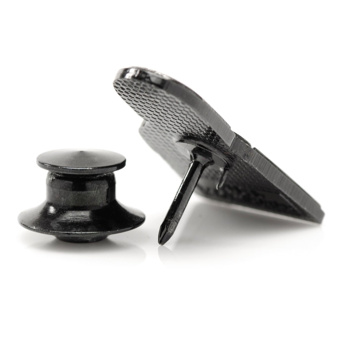 Black metal car mount and clip on a white background