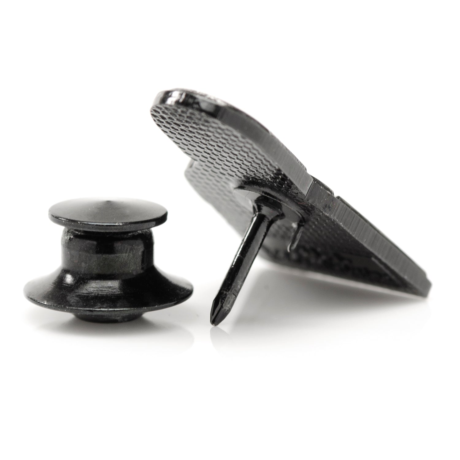 Black metal car mount and clip on a white background