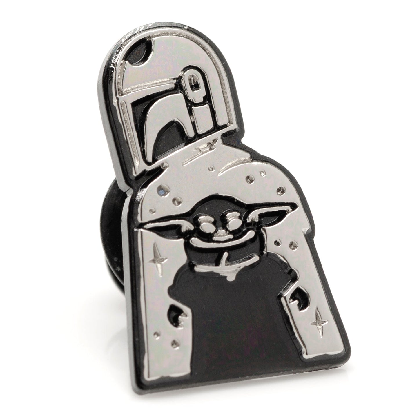 Metallic light switch cover with a character design on a white background