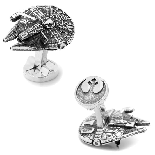 Star Wars Millennium Falcon cufflinks on a white background