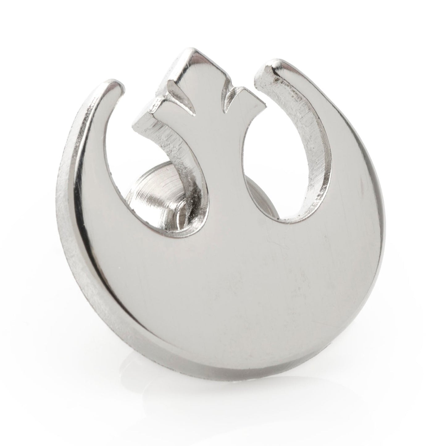 Silver emblem with a unique design on a white background