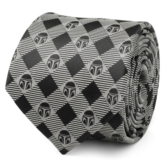 Star Wars Mandalorian Black and Gray Plaid Tie