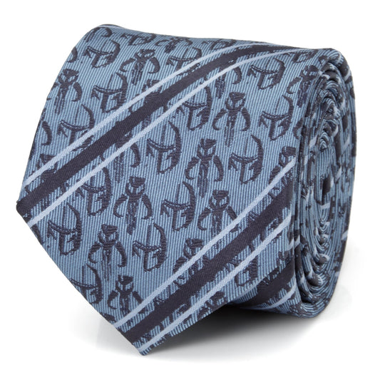 Star Wars Mandalorian and Mythosaur Blue and Navy Striped Tie