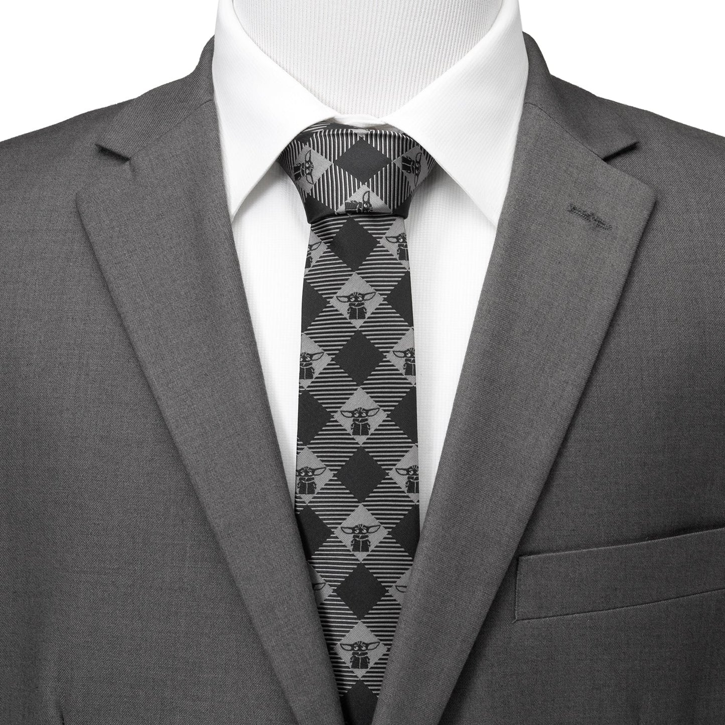 Star Wars Grogu Black Plaid Tie