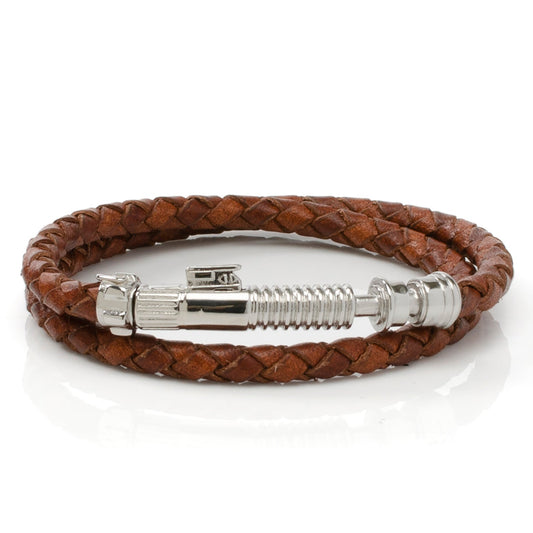 Brown braided leather bracelet with silver clasp on a white background Star Wars Obi-Wan Kenobi LIGHTSABER Bracelet 