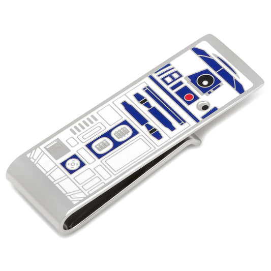 Money clip designed like R2-D2 from Star Wars on a white background