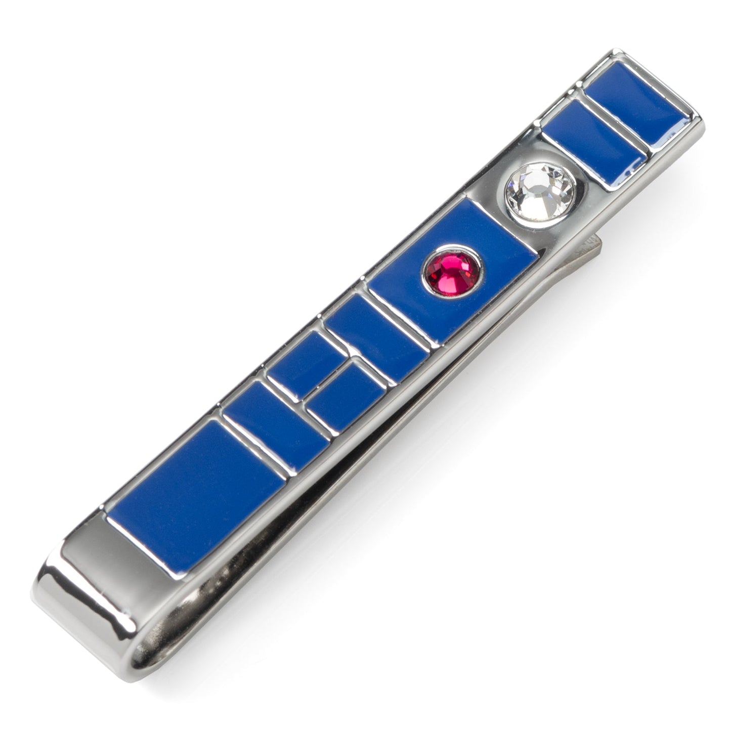Blue and silver clip with gemstones on a white background