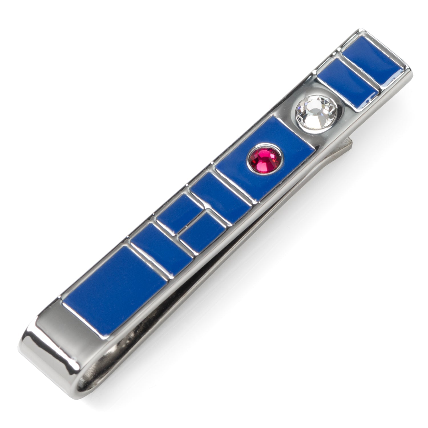 Blue and silver clip with gemstones on a white background