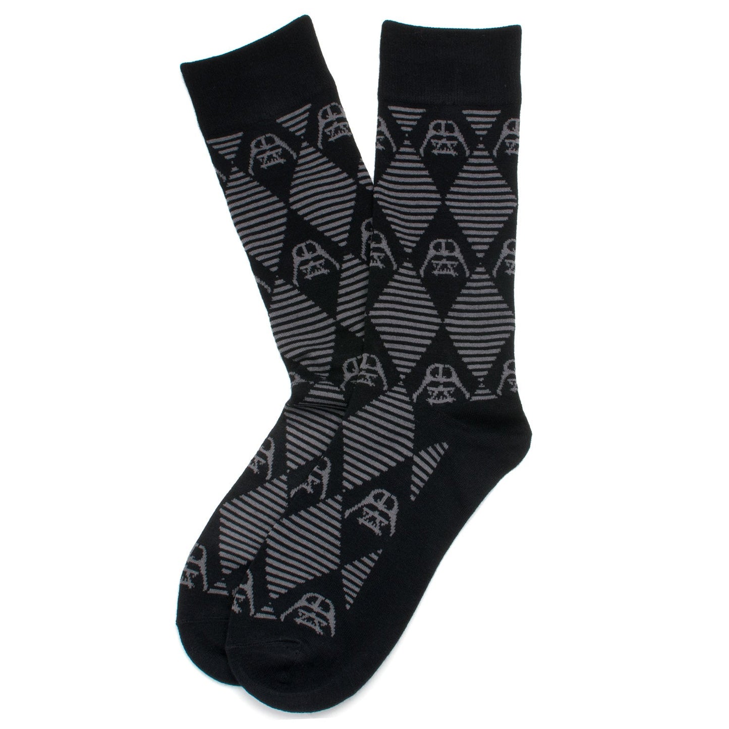 Black socks with geometric pattern on a white background