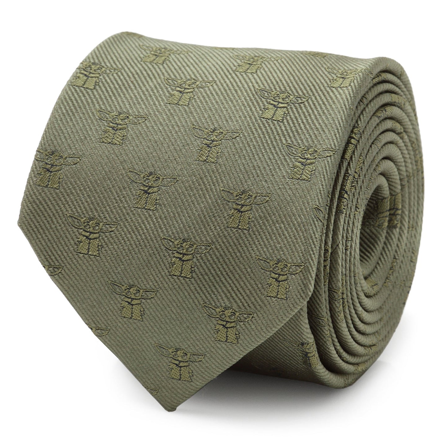 Green tie with embroidered patterns on a white background