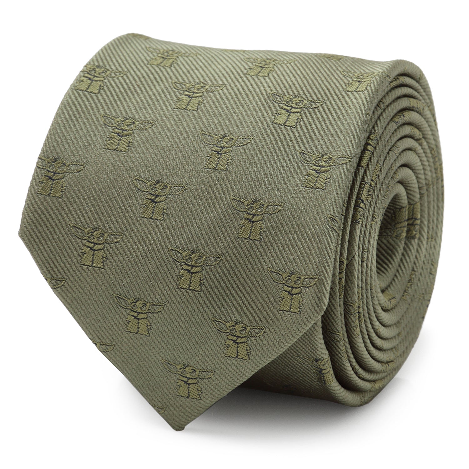 Green tie with embroidered patterns on a white background