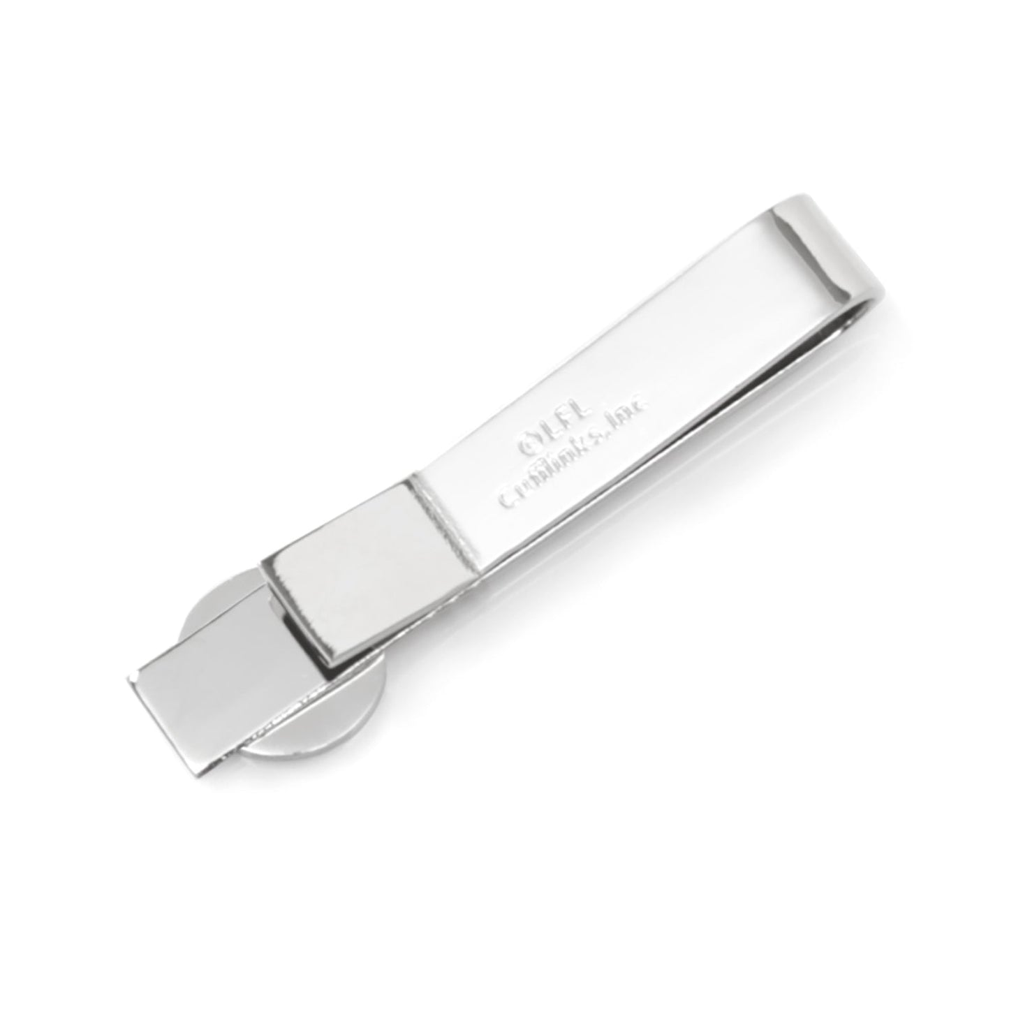Silver tie clip on a white background