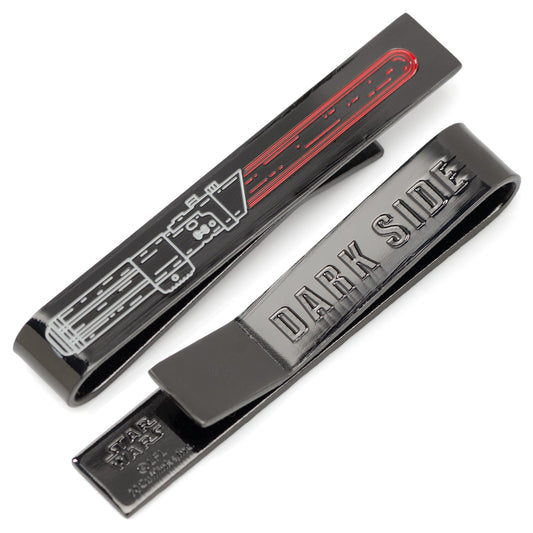 Black tie clip with 'Dark Side' engraving on a white background