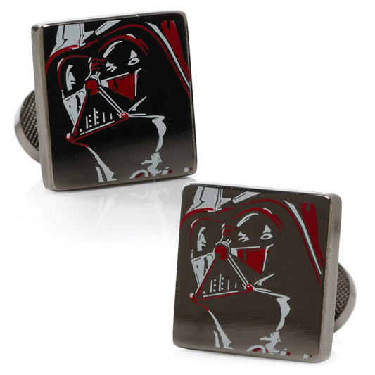 Darth Vader cufflinks on a white background