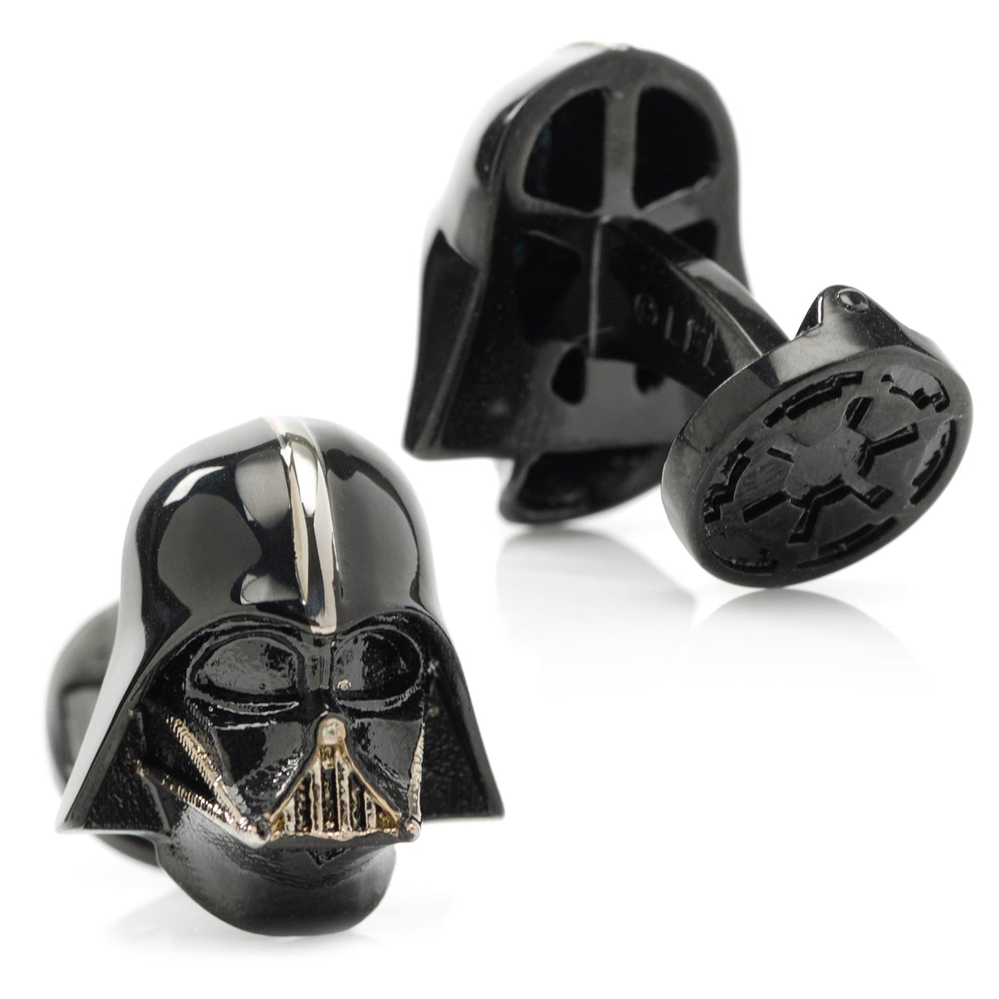 Darth Vader helmet cufflinks on a white background