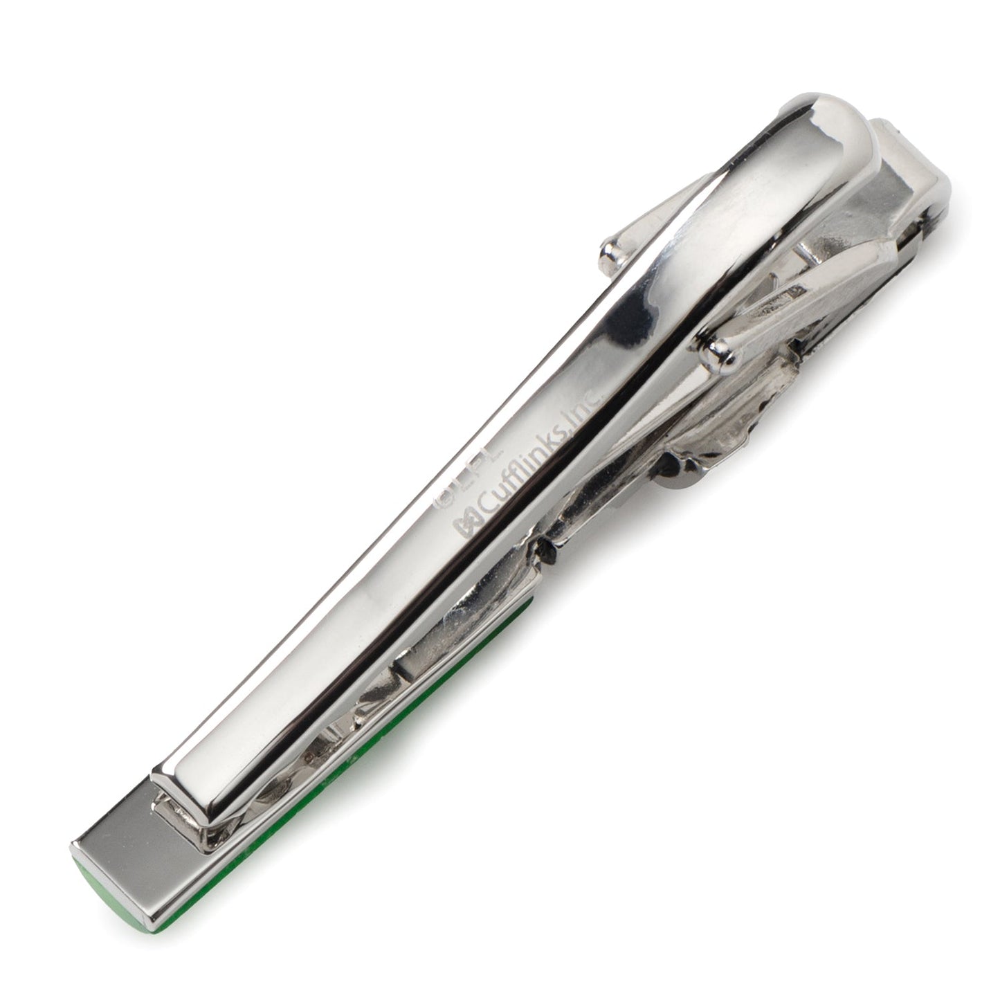 Silver tie clip on a white background