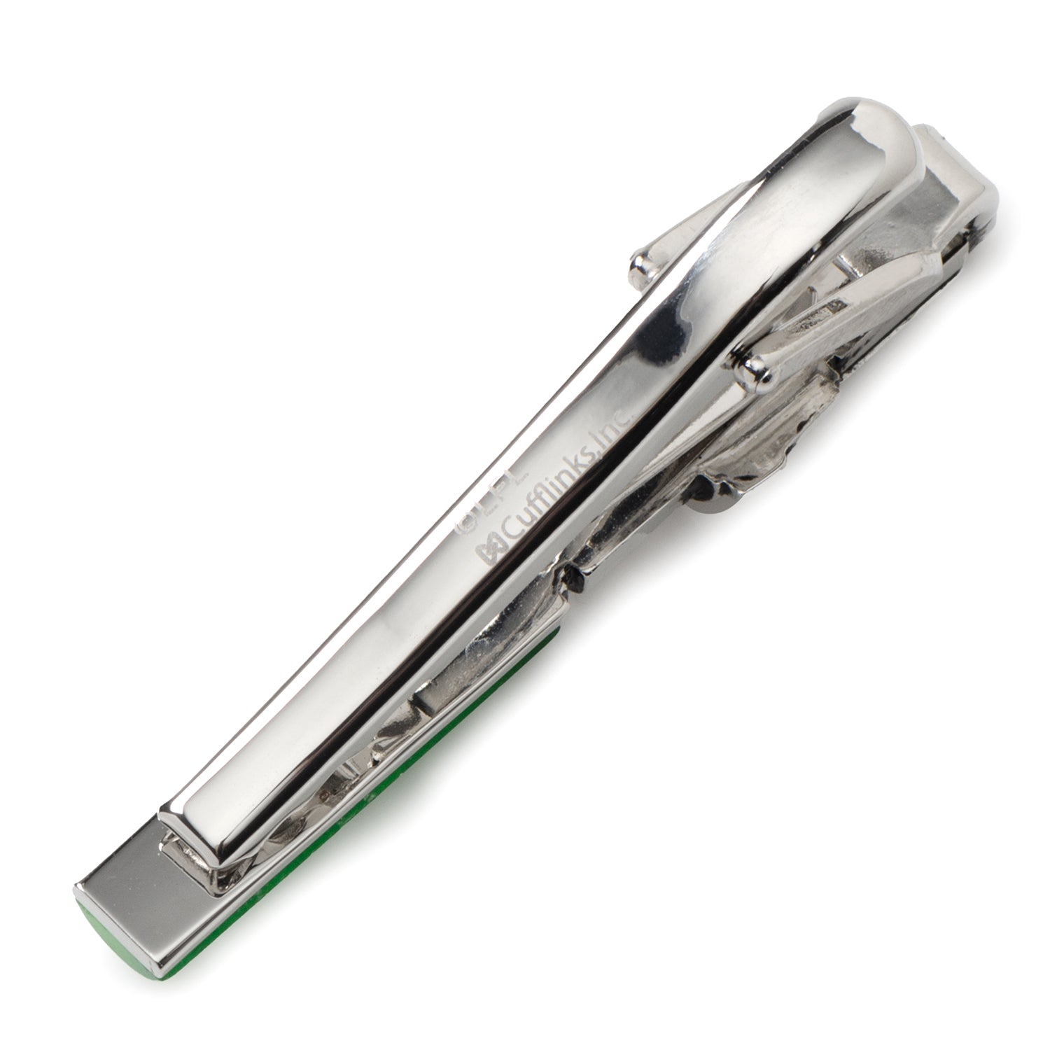 Silver tie clip on a white background