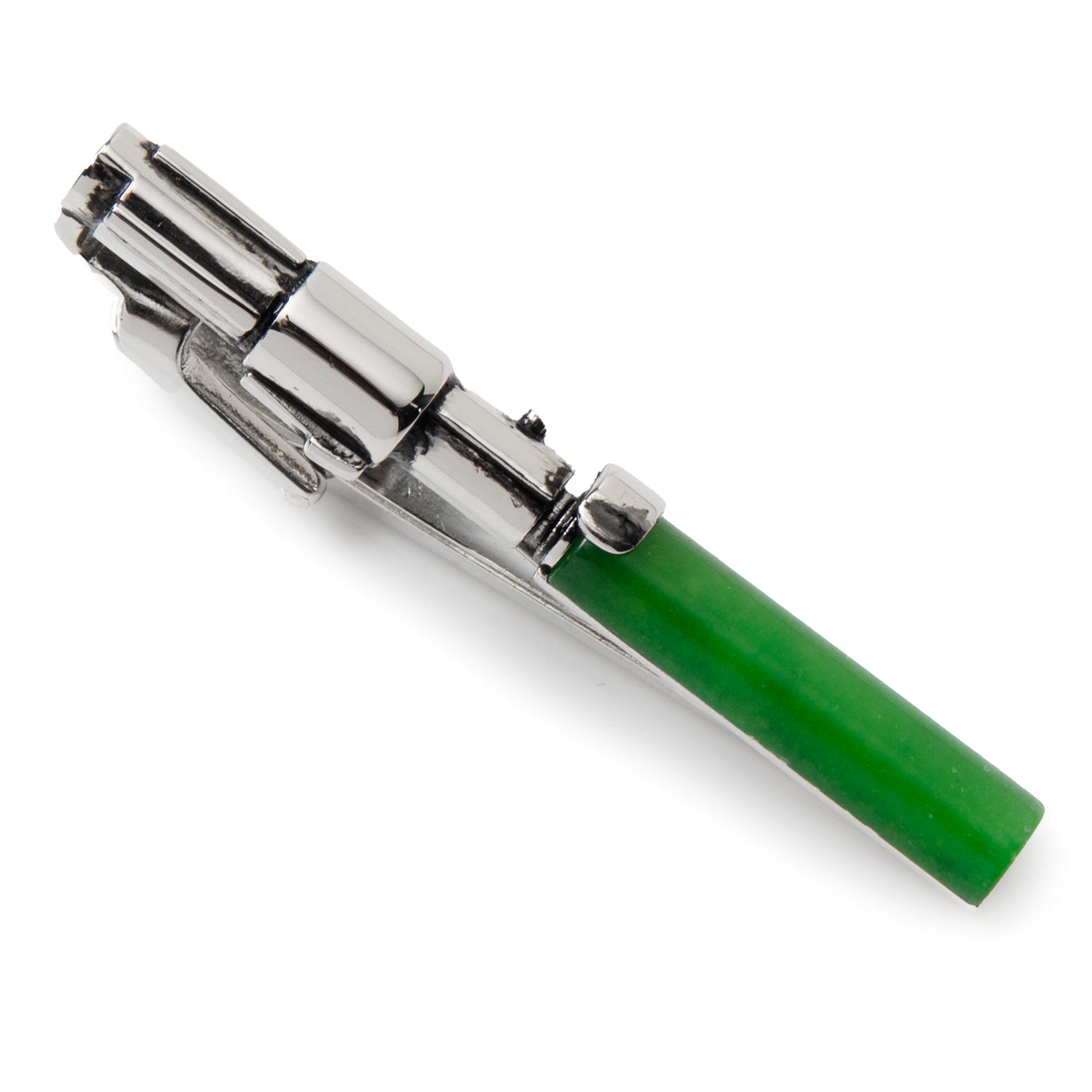 Green light saber handle with silver hilt on a white background Star Wars Yoda LIGHTSABER Tie Clip