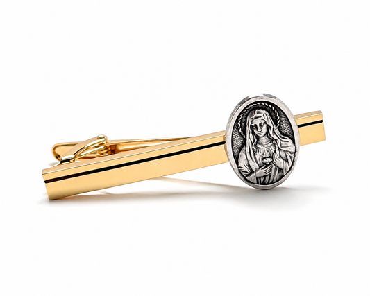 Sacred Heart of Mary Heritage Tie Clip | Gold Catholic Men's Tie Bar | JayPins