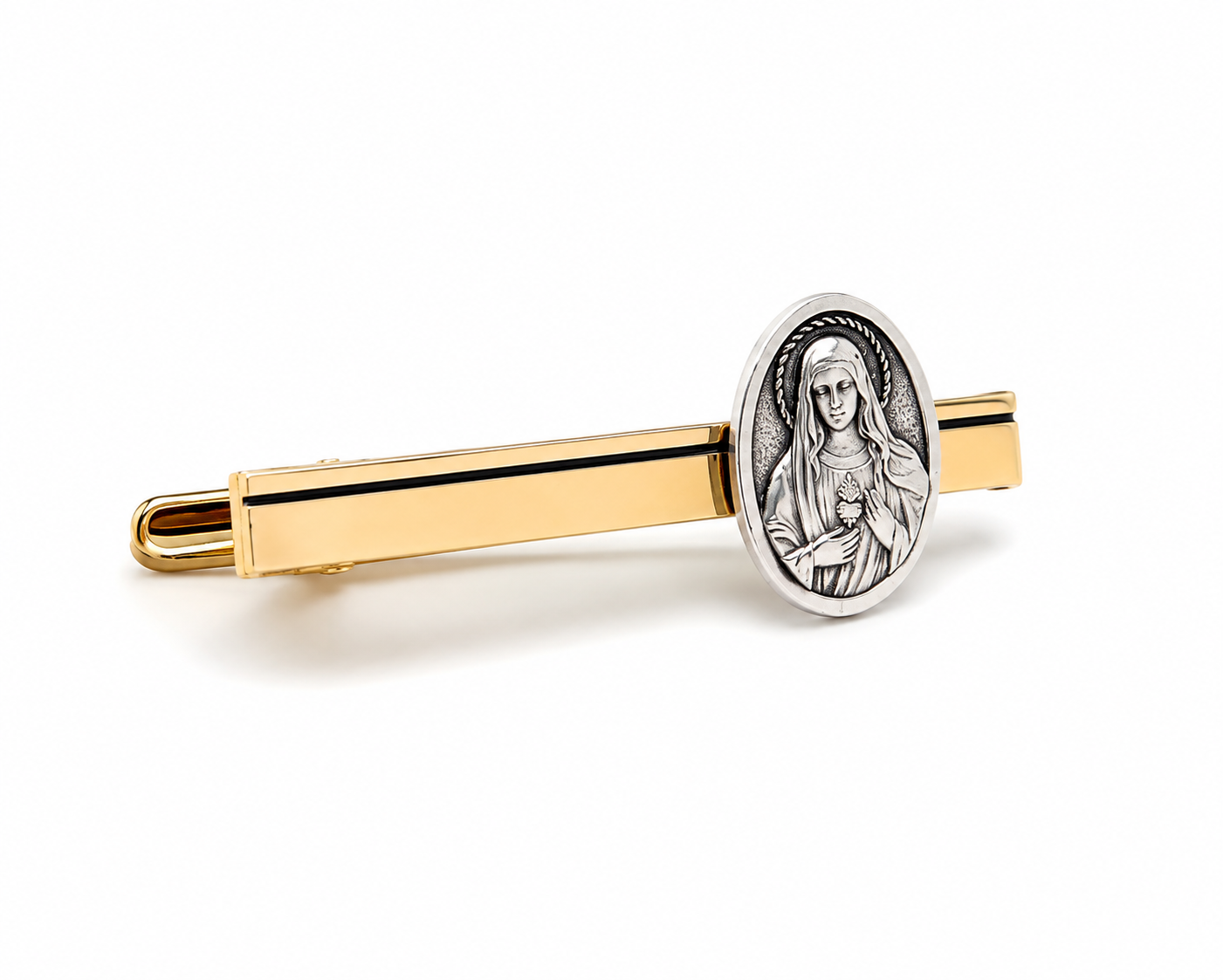 Sacred Heart of Mary Heritage Tie Clip | Gold Catholic Men's Tie Bar | JayPins