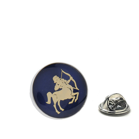 Gold and navy enamel Sagittarius archer lapel pin with clutch backing – zodiac astrology accessory