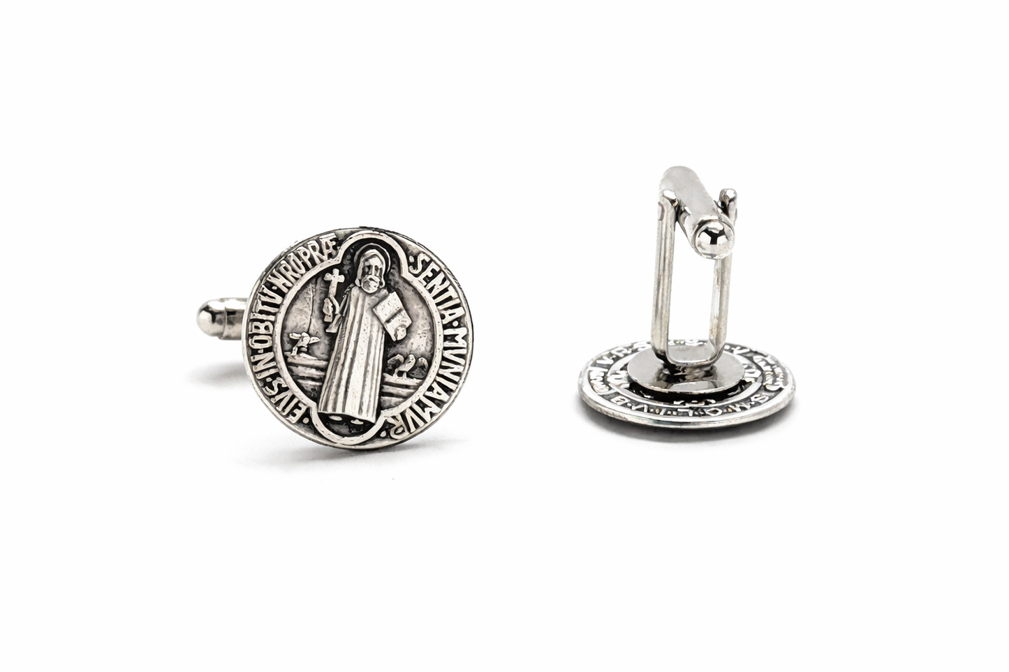 Catholic St Benedict cufflinks silver