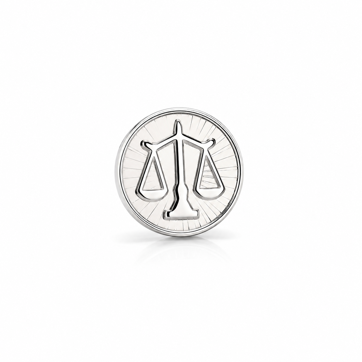 Silver Scales of Justice Lapel Pin with butterfly clutch backing for lawyers, attorneys, judges, law students, and legal professionals.