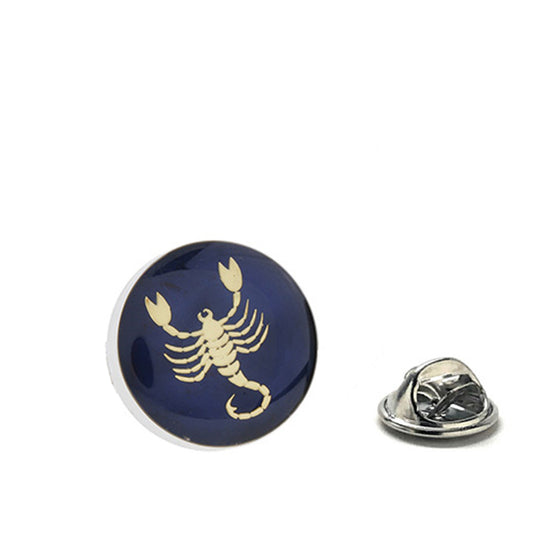 Gold and navy enamel Scorpio scorpion lapel pin with clutch backing – astrology zodiac accessory