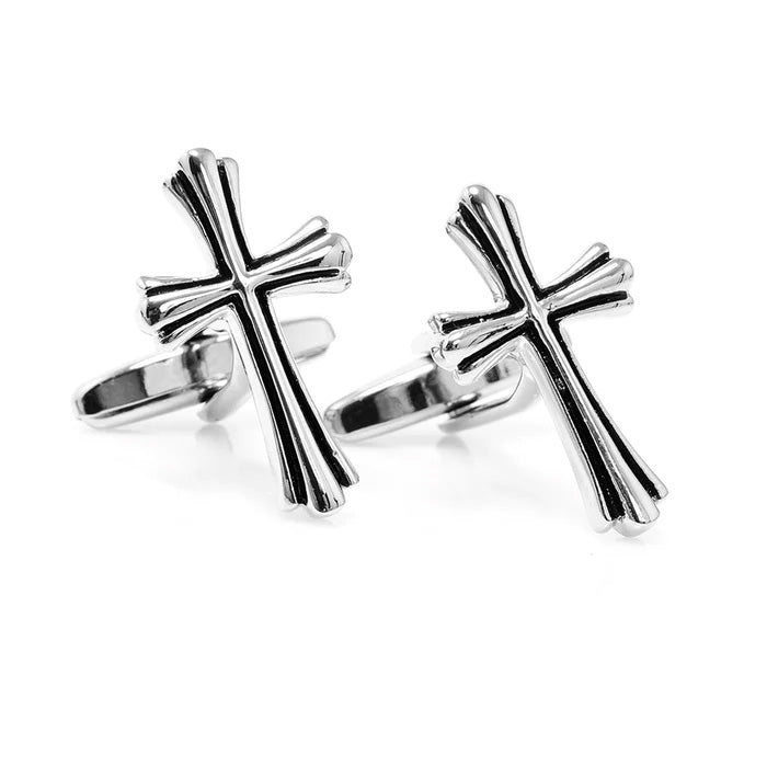 Cross Cufflinks Christian Gifts Silver Grooved Design Black Enamel Trim Religious Gifts Catholic Gifts Priest Cross Cuffs Pastor Gift Clergy