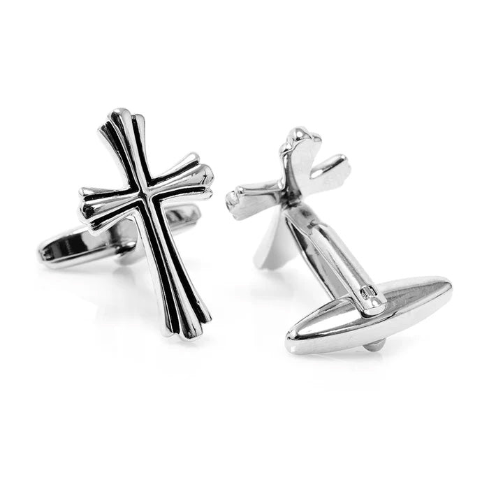 Cross Cufflinks Christian Gifts Silver Grooved Design Black Enamel Trim Religious Gifts Catholic Gifts Priest Cross Cuffs Pastor Gift Clergy