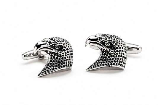 Silver eagle head cufflinks for men with detailed bird of prey design