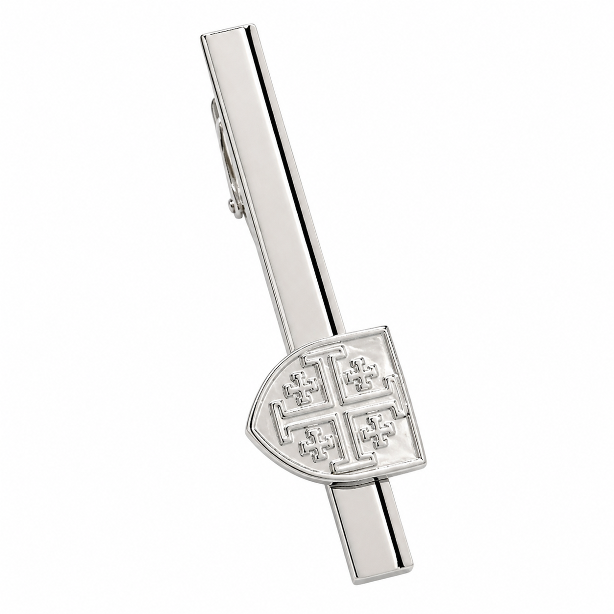 Faith based mens tie clip Jerusalem cross silver finish