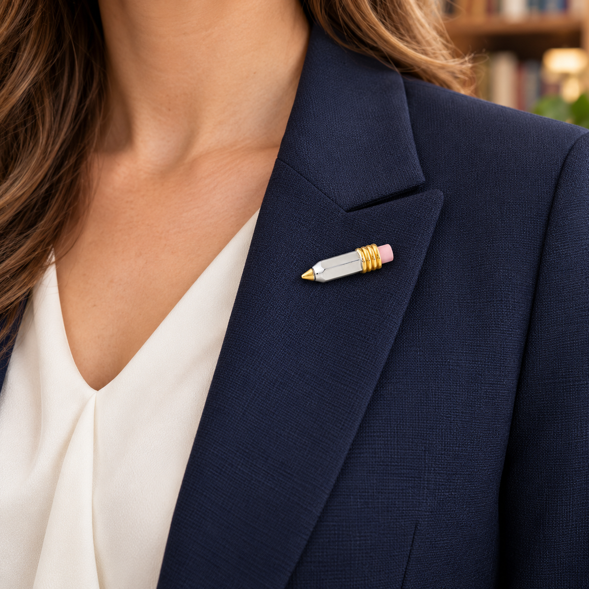 Pencil Lapel Pin – Silver & Gold Tone Teacher and Writer Gift
