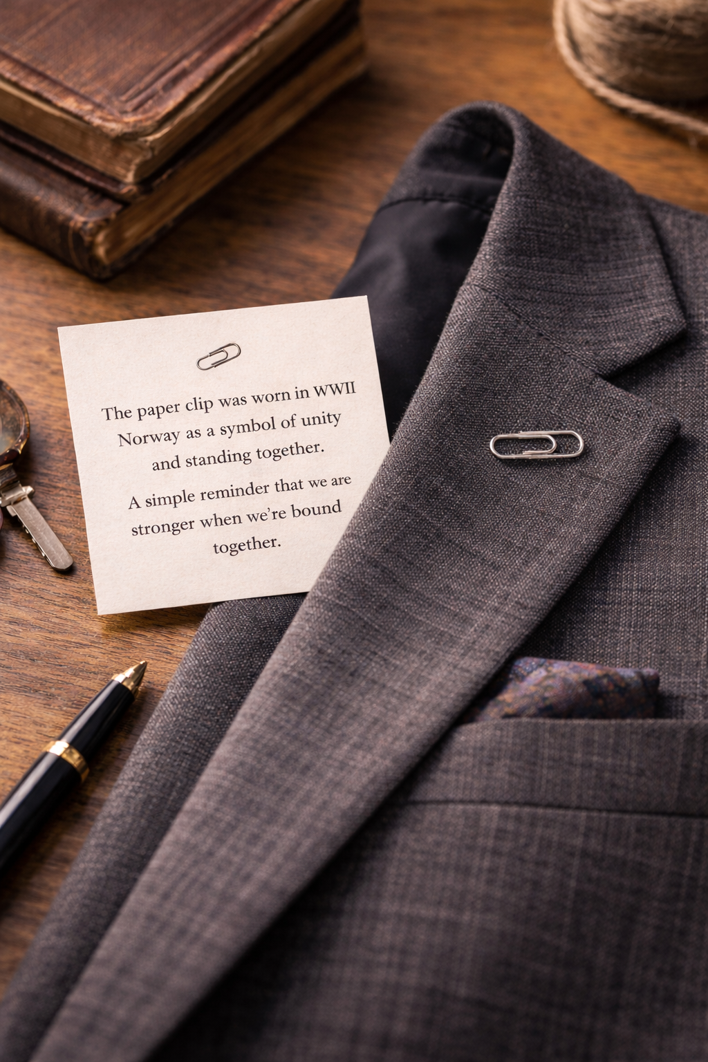 Silver paper clip lapel pin symbol of unity WWII inspired minimalist accessory by JayPins