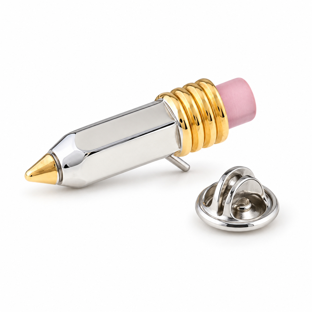 Pencil Lapel Pin – Silver & Gold Tone Teacher and Writer Gift