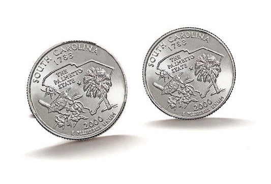 South Carolina State Quarter Coin Cufflinks Uncirculated U.S. Quarter 2000 Cuff Links Enamel Backing Cufflinks
