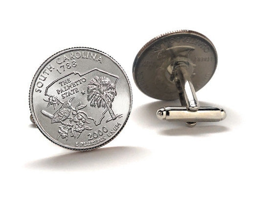South Carolina State Quarter Coin Cufflinks Uncirculated U.S. Quarter 2000 Cuff Links Enamel Backing Cufflinks