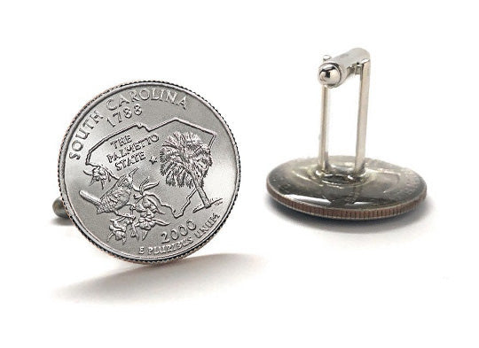 South Carolina State Quarter Coin Cufflinks Uncirculated U.S. Quarter 2000 Cuff Links Enamel Backing Cufflinks