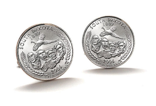South Dakota State Quarter Coin Cufflinks Uncirculated U.S. Quarter 2006 Cuff Links Enamel Backing Cufflinks