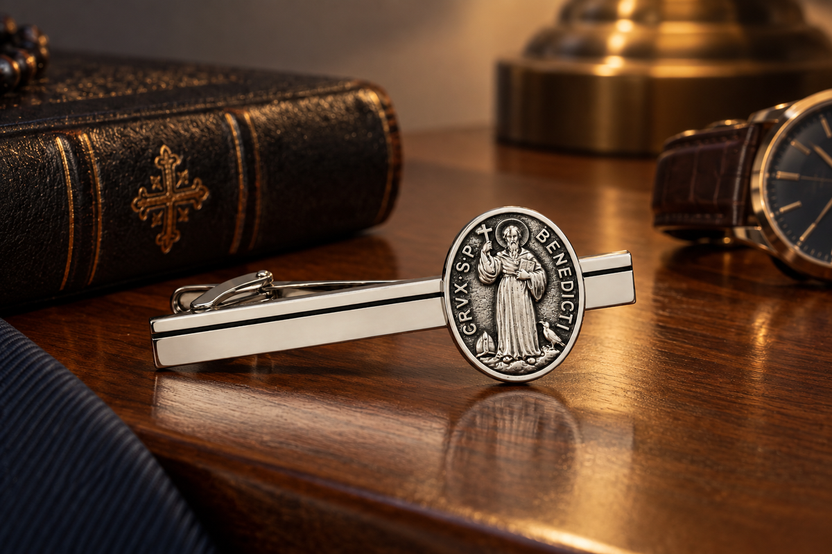 St. Benedict Medal Tie Clip  nightstand